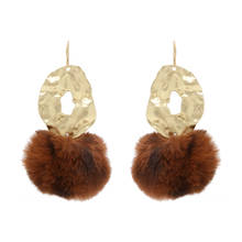 Badu Mink Fur Drop Earrings for Women Hairball Metal Gold hanging Earrings Artificial Rabbit Fur Dangle Earring Fashion Jewelry 2024 - buy cheap