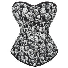 Camisa feminina preta com estampa de caveira, espartilho corpete lace up overbusto camisa steampunk espartilho de renda boned plus size 2024 - compre barato