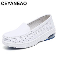 CEYANEAO-zapatos blancos de enfermera para mujer, Calzado cómodo sin cordones para mamá, para caminar, trabajo, restaurante, plataforma transpirable, cuero ligero 2024 - compra barato