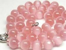 Colar adorável pedras preciosas olho de gato rosa opala redondas miçangas colar 18 "10mm aaa frete grátis 2024 - compre barato