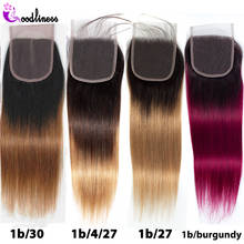 Ombre Brazilian Straight Hair Lace Closure Pre Plucked With Baby Hair 1b/27 Burgundy Blonde Three Tone Colored Closure Remy 2024 - buy cheap