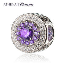 Athenaie 925 prata esterlina com pave clear cz & coração roxo radiante a céu aberto charme grânulos presente para o aniversário, dia do aniversário 2024 - compre barato