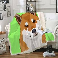 Одеяло с изображением собаки Шиба-ину шерпы, мультяшное одеяло для домашних животных, детское мягкое одеяло для мальчиков, зеленое меховое одеяло для щенка 2024 - купить недорого