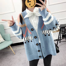 Cardigan Sweater Casual V-neck Button Print Long Cardigan Thick Europes Wind Spring  Winter Women Sweaters Vestidos LXJ815 2024 - buy cheap