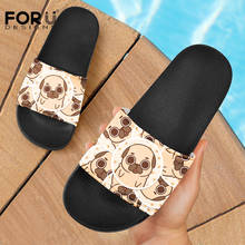 Forudesigns bonito pug cão impresso mulher praia apartamentos sandálias sapatos casuais verão casa chinelos feminino confortável flip flop 2024 - compre barato