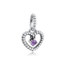 2020 New 925 Sterling Silver Purple Beaded Heart Dangle Charms Fits Original Bracelet Beads DIY Jewelry Making Berloque 2024 - buy cheap