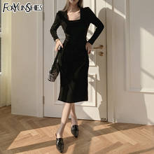 FORYUNSHES-vestido negro elegante de manga larga para mujer, vestido Sexy de encaje con Espalda descubierta, abertura lateral cuadrada, terciopelo, Retro, gótico, Vintage 2024 - compra barato