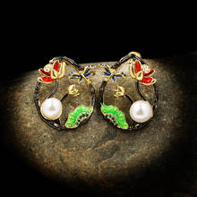 CIZEVA Bohemia Jewelry Women's Butterfly Flower Black Gold Filled Stud Earrings Elegant Freshwater Pearl Earrings 2024 - buy cheap