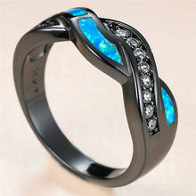 Anel punk feminino de opala azul, anel de pedra 14k preto e dourado, joia para mulheres, luxo, noiva, cristal, anel de noivado 2024 - compre barato