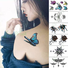 Водостойкая Временная тату-наклейка, синяя бабочка, паук, искусственная тату для рук, рук, ног, флэш-тату для детей, девочек, мужчин, женщин 2024 - купить недорого