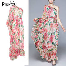 Pinkoz дизайнерское стильное платье с принтом роз на одно плечо с оборками расклешенный рукав макси женские весенние платья с поясом vestidos za 2024 - купить недорого