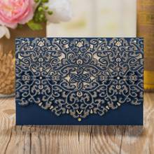 50pc Blue Chinese Vintage Laser Cut Wedding Invitation Cards with Embossed Flower, Printable Engagement Invitation with Envelope 2024 - buy cheap
