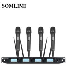 Som st2004 4 canais uhf microfone sem fio profissional fone de ouvido/clipe de lapela microfone palco desempenho casamento karaoke 2024 - compre barato