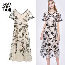 Tingfly Vintage Elegant Embroidery Butterfly Appliques Summer Dress Fashion Casual Midi Long Boho Dress Vestidos Female Robes Za 2024 - buy cheap