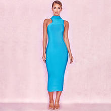 High Neck Blue 2019 Sexy Women Newest Arrival Clubware Midi Calf Bodycon Sleeveless Bandage Dress 2024 - buy cheap