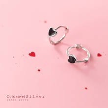 Colusiwei Authentic 925 Sterling Silver Black Enamel Love Hearts Hoop Earring for Women Simple Earring Fine Jewelry Student Gift 2024 - buy cheap