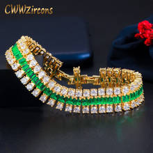 CWWZircons Bling Luxury Green Cubic Zirconia Cuban Chain Wide Big Bracelets Women Dubai Gold Color Wedding Bridal Jewelry CB248 2024 - buy cheap