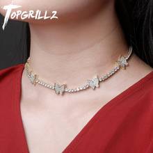 TOPGRILLZ Adjustable Butterfly Women Necklace 5 Butterfly Iced Out Cubic Zirconia Hip Hop Chain Choker Fashion Jewelry  For Gift 2024 - buy cheap