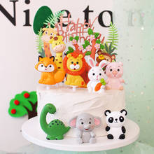 Jungle Animal Happy Birthday Cake Toppers Dinosaur Elephant Giraffe Lion Cake Decoration Animal Party Baby Shower Birthday Party 2024 - buy cheap