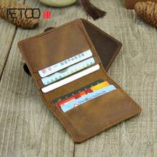 AETOO Handmade small card package six card bit full leather coin purse Crazy horse leather first layer cowhide card bit driver l 2024 - buy cheap