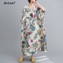 short sleeve oversized cotton linen vintage floral dresses for women casual loose long summer dress elegant clothes 2022 2024 - buy cheap