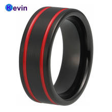 Bandas de boda para hombre y mujer, anillo de tungsteno, banda plana de Color negro y rojo, 8MM 2024 - compra barato