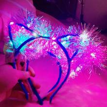 2022 New Tinsel Cat Ears LED Light Up Headband Women Lady Girls Flashing Hair Accessories Birthday Glow Party Supplies 2024 - buy cheap