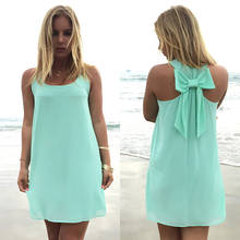 Summer dress 2022 fashion bow casual women sundress solid color beach dress chiffon dress women clothes vestidos 2024 - buy cheap