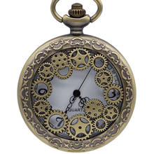 Vintage Antique Steampunk Hollow Bronze Gear Hollow Quartz Pocket Watch Necklace Pendant Clock Chain Men's CF1035 2024 - buy cheap