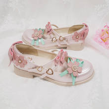 Bow VintageLow help Sweet Lolita Shoes  Anime Lolita Shoes Three-dimensional flower cute princess low heel shoes cos Lolita loli 2024 - buy cheap