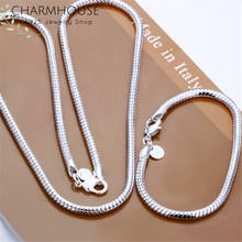 Charmhouse conjuntos de joias de prata pura para homens, colar com corrente de cobra de 4mm e pulseira, 2 peças, bijuterias 2024 - compre barato