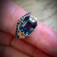 Anéis de pedra com zircônio cúbico azul, corte vintage de princesa oceano, joia feminina para dia dos namorados 2024 - compre barato