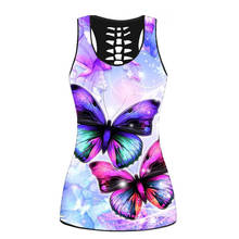 Summer Fashion 3D Colorful Butterfly Print T-shirt Plus Size 5XL Skinny Vest Tank Top Women Hollow Out Sleeveless Tees Shirt 2024 - buy cheap