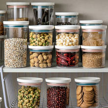 Tanque de plástico para armazenamento de alimentos secos, caixa organizadora para armário de cozinha, lanches, saco selado, frascos de conservas, dispensador de cereais, grãos 2024 - compre barato