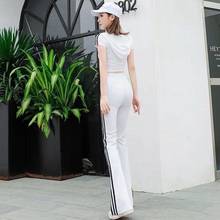 2pcs Casual Fitness Suit Set Women Summer Cotton Elastic Short Hooded Top + High Waist Slim Long Flare Pants 2024 - buy cheap