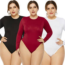 Feminino tamanho grande sexy collant bodycon bodysuit playsuit topos manga longa pulôver macacão sólido para senhora 5xl 6xl 2021 2024 - compre barato