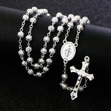 Collar chapado en plata Komi con cuentas de Rosario de cobre hueco con colgante de Cruz Pulseras collares rosario 2024 - compra barato