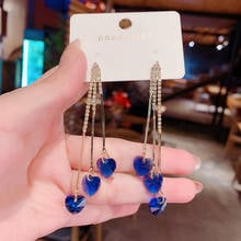 2021 novo coração-em forma de cristal longo borla roxo gota balançar brincos para o casamento feminino coreano earing moda jóias presentes 2024 - compre barato