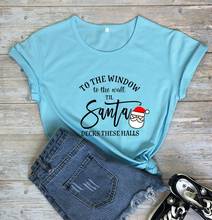 Camiseta de Navidad "To the window to the Wall til Santa Decks this Halls", camiseta con gorro rojo, camisetas informales de arte vintage grunge para mujer 2024 - compra barato