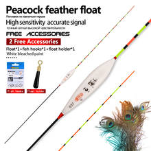 1PC Peacock Feather Fishing Float+1 Bag Hooks+1 Buoy Seat Vertical Buoy Shallow Water Boya Fresh Water Fishing Tools Accessories 2024 - buy cheap
