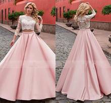 Vestidos de Festa Elegant Two-piece Pink Evening Dresses Fashionable Lace Satin Boat A-Line Long Prom Party Gowns Custom Made 2024 - buy cheap