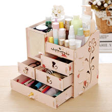 DIY Wooden Multifunctional Desktop Storage Box Container Makeup Cosmetic Storage Case With Mirror Jewelry Organizer Rack 2024 - buy cheap