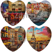 Zdying 25mm Heart Shape Retro Paris Venice London Night Scenery Glass Cabochon NBeads Cameo Charm Settings DIY Jewelry Findings 2024 - buy cheap