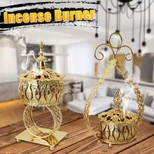 Incensário árabe portátil bakhoor, pequeno metal dourado de eid, suporte de incenso tradicional, decoração para casa, casa, yoga, estúdio 2024 - compre barato