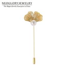 NEOGLORY Ginkgo Leaf With Pearl Elegant Brooches For Women 2020 Statement Gift for Mother Office Ladies Pins 2024 - buy cheap