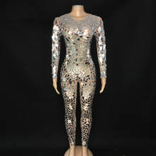 Full Silver Mirrors Transparent Sexy Jumpsuit Birthday Celebrate Mesh Sequins Outfit Prom Dance Stage Singer Bodysuits 2024 - buy cheap