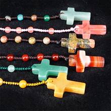 Collar de piedra Natural con forma de cruz para mujer, colgante de cristal de cuarzo, compatible con la fabricación de joyas, 1 ud. 2024 - compra barato