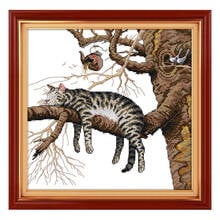 Um gato preguiçoso padrões kits de ponto cruz impresso tecido bordado bordado bordado conjuntos 14ct 11ct diy casa decoração pinturas artesanais 2024 - compre barato