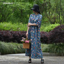 TIYIHAILEY Free Shipping 2020 Vintage Print A-line Long Maxi Dress Women half Sleeve Loose Dress Summer Cotton Linen Cheongsam 2024 - buy cheap