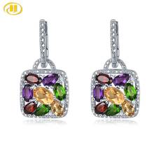 Hutang Multi Gemstone Hoop Earrings Natural Citrine Garnet Amethyst Solid 925 Sterling Silver Fine Elegant Jewelry for Women New 2024 - купить недорого